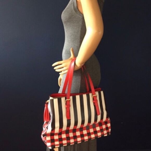Henri Bendel Leather Centennial Stripe Satchel